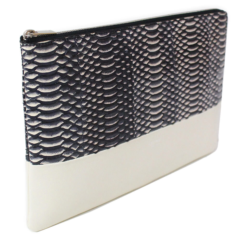 Celine Solo Clutch Pouch Bag two tone lambskin leather snakeskin python white - Picture 5 of 10